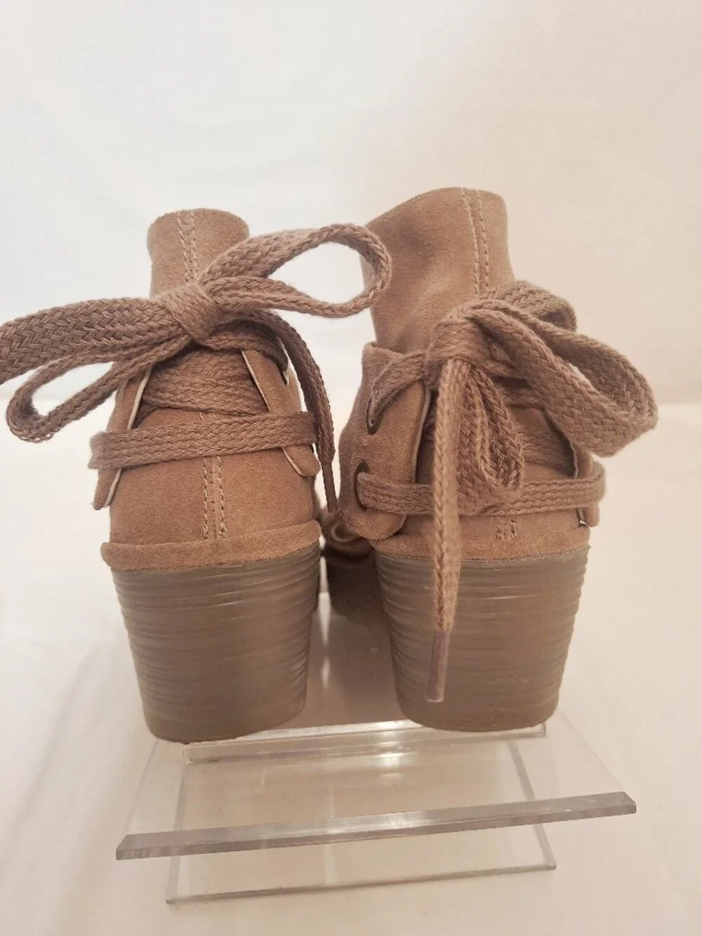 Fly London Yema/Yama Wedge Ankle Boot 38/ 7-7.5 Peep Toe Suede Shoe Taupe